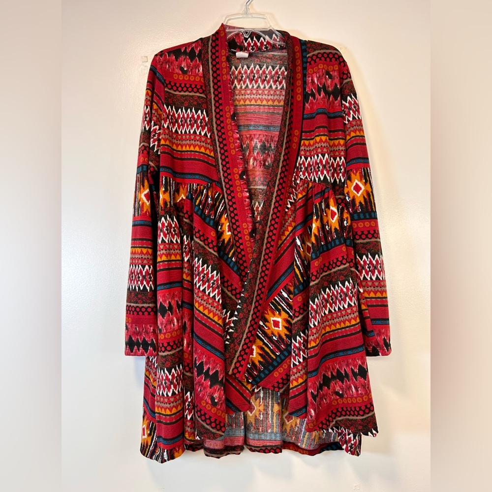 Pretty Young Thing Aztec Patterned Open Front Drape Cardigan Women's Size Large - Picture 2 of 8
